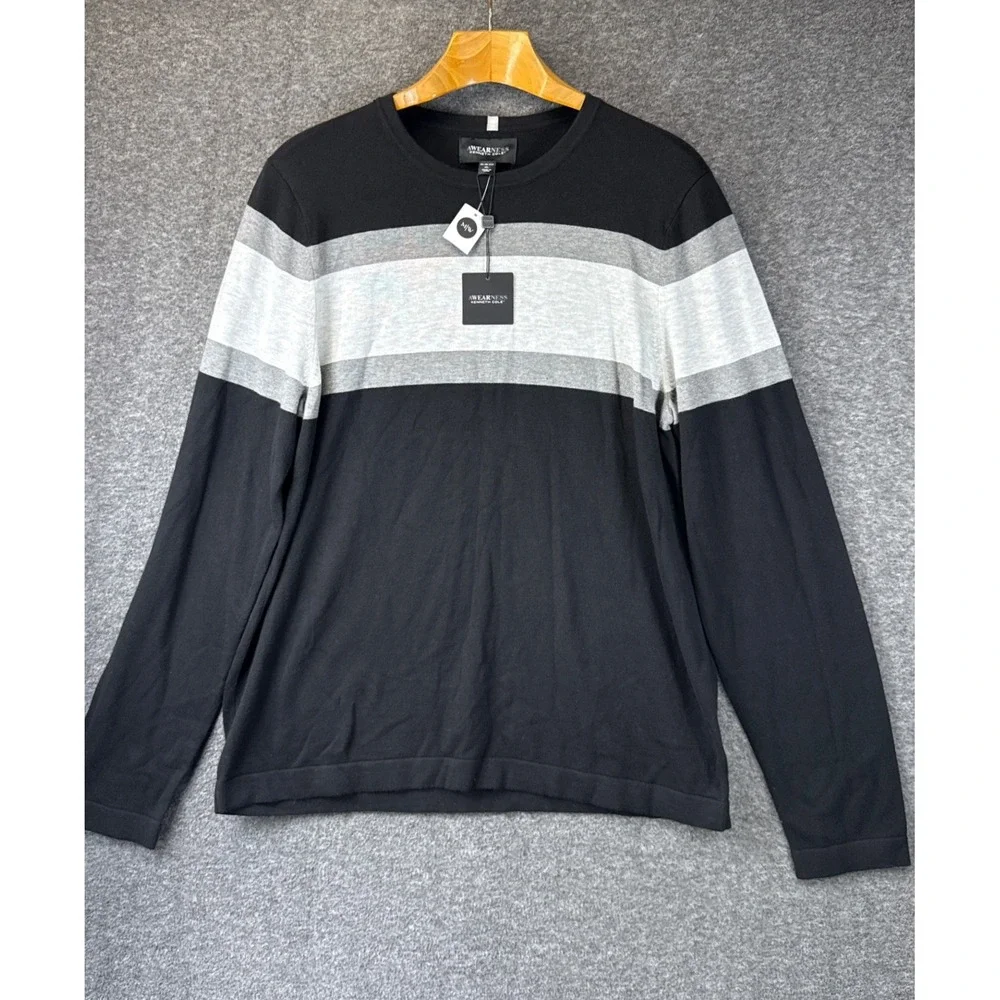 NWT Awearness Kenneth Cole Sweater Men XL Black NEW Slim Fit Colorblock Academia